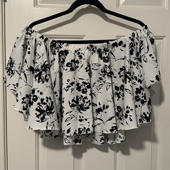Shein Floral Print Off Shoulder Flowy Crop Blouse - Picture 3 of 5